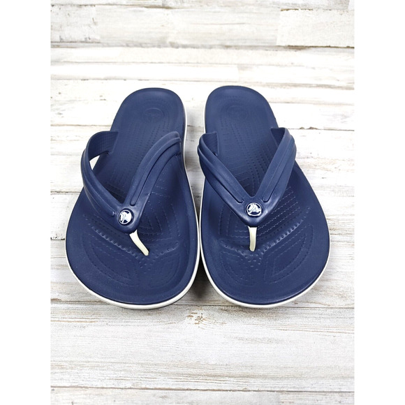Crocs Crocband Thong Flip Flops Mens 10 Women’s 12 Navy Unisex Beach Sandals - Picture 1 of 7